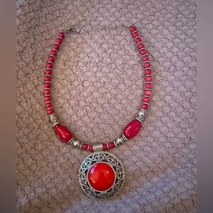 Bundle 3 for $10 Red Beaded and silver tone Necklace